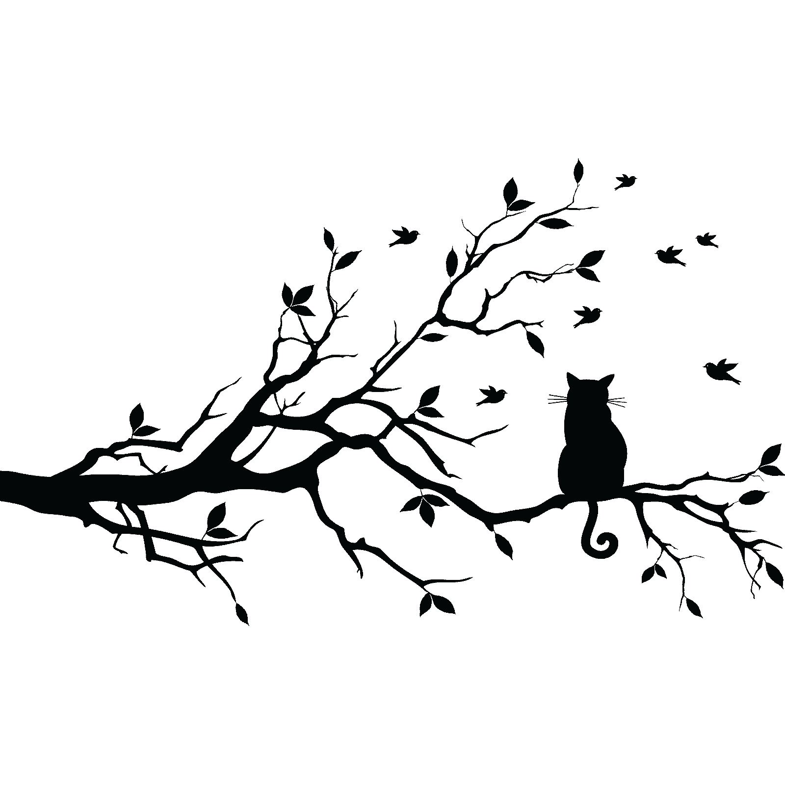 Calcomanía adhesiva de pared animal rama de árbol gato sentado en una rama árbol transferencia hogar vinilo Reino Unido - Imagen 33 de 36