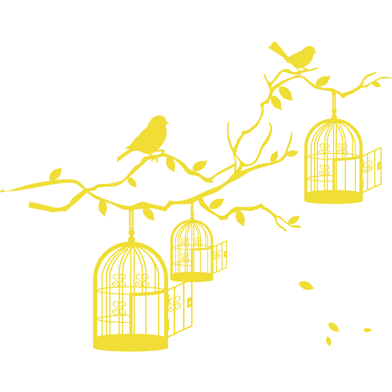 Jaulas para pájaros y pájaros en rama de árbol de colección pegatina de pared calcomanía vinilo de transferencia Reino Unido - Imagen 13 de 36