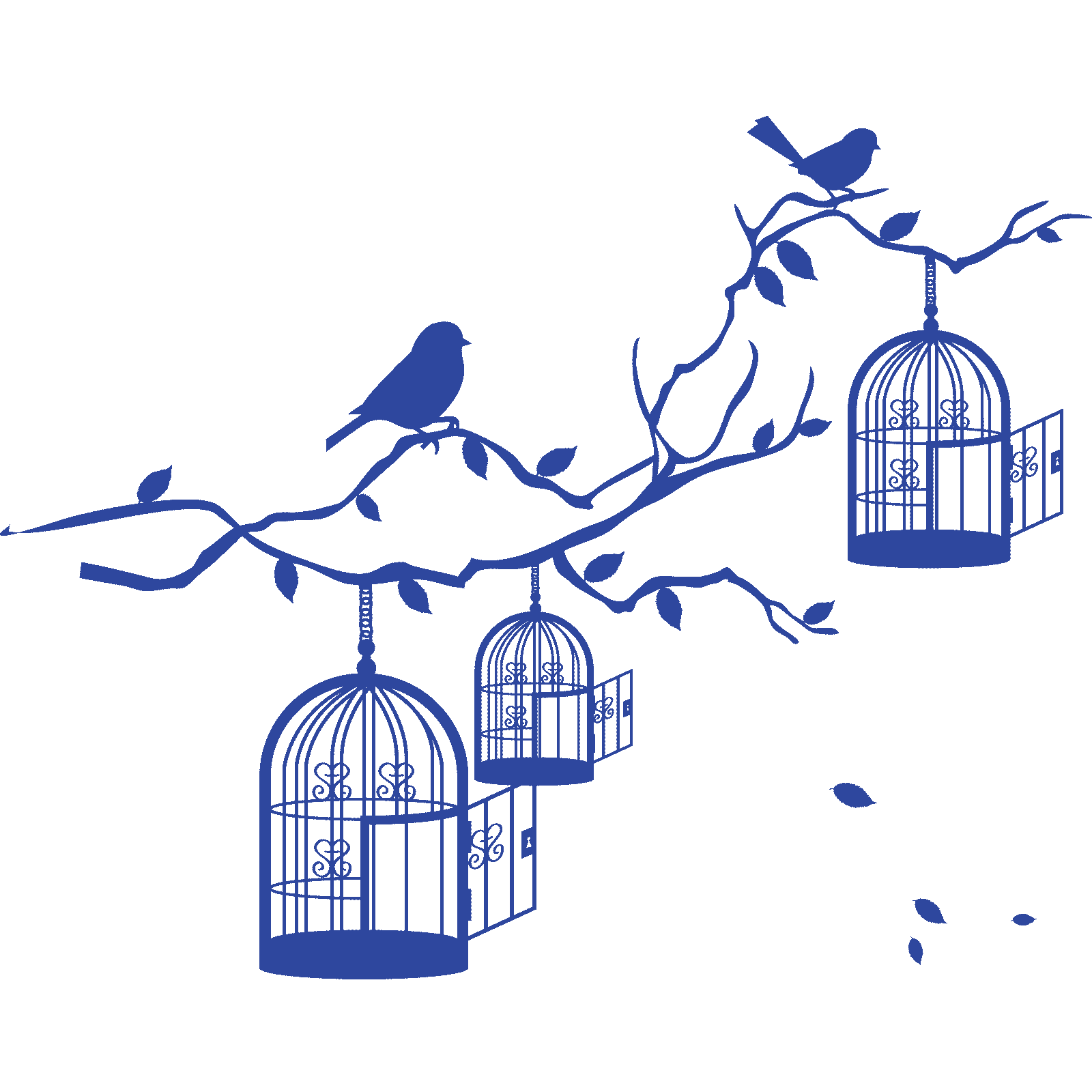 Jaulas para pájaros y pájaros en rama de árbol de colección pegatina de pared calcomanía vinilo de transferencia Reino Unido - Imagen 21 de 36
