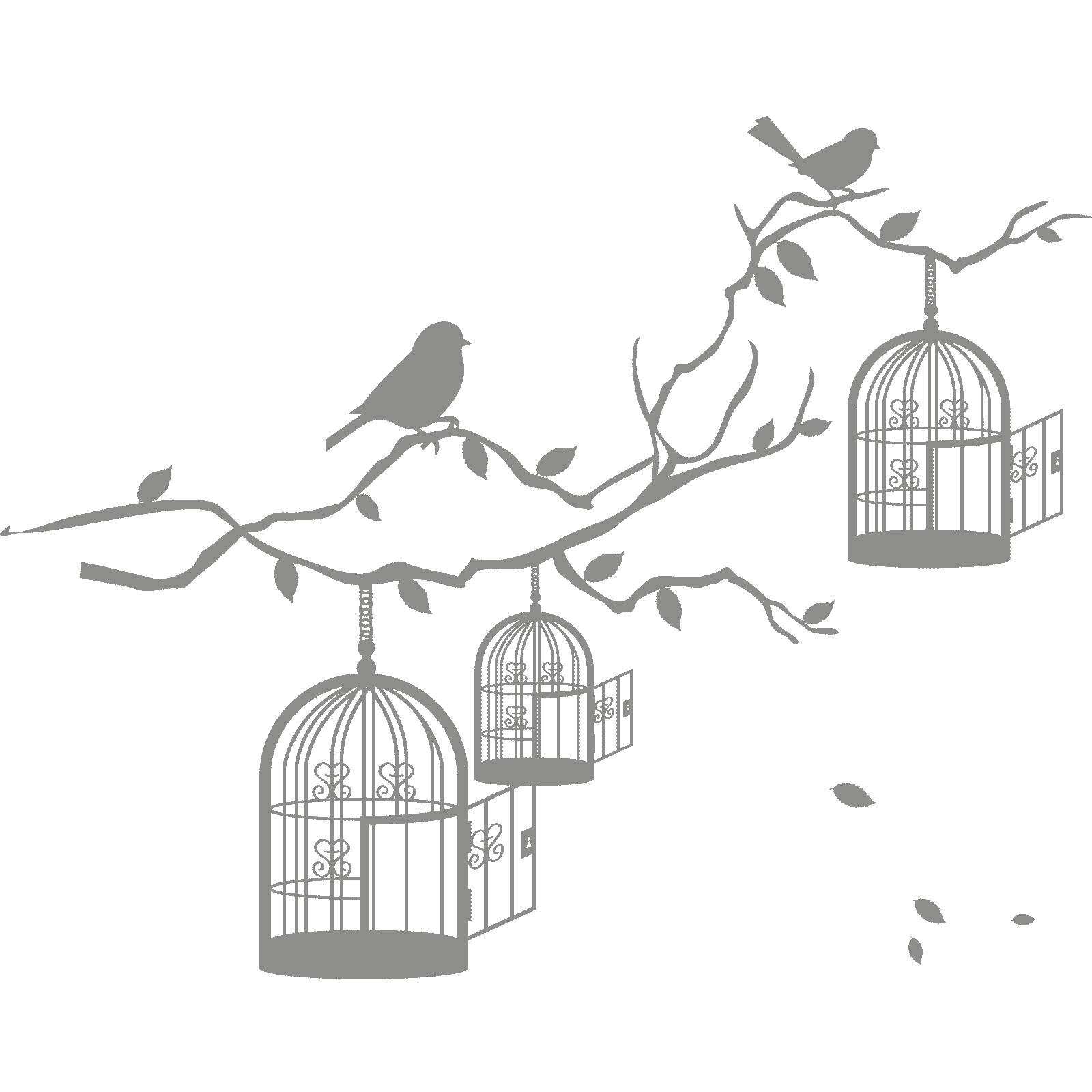 Jaulas para pájaros y pájaros en rama de árbol de colección pegatina de pared calcomanía vinilo de transferencia Reino Unido - Imagen 32 de 36