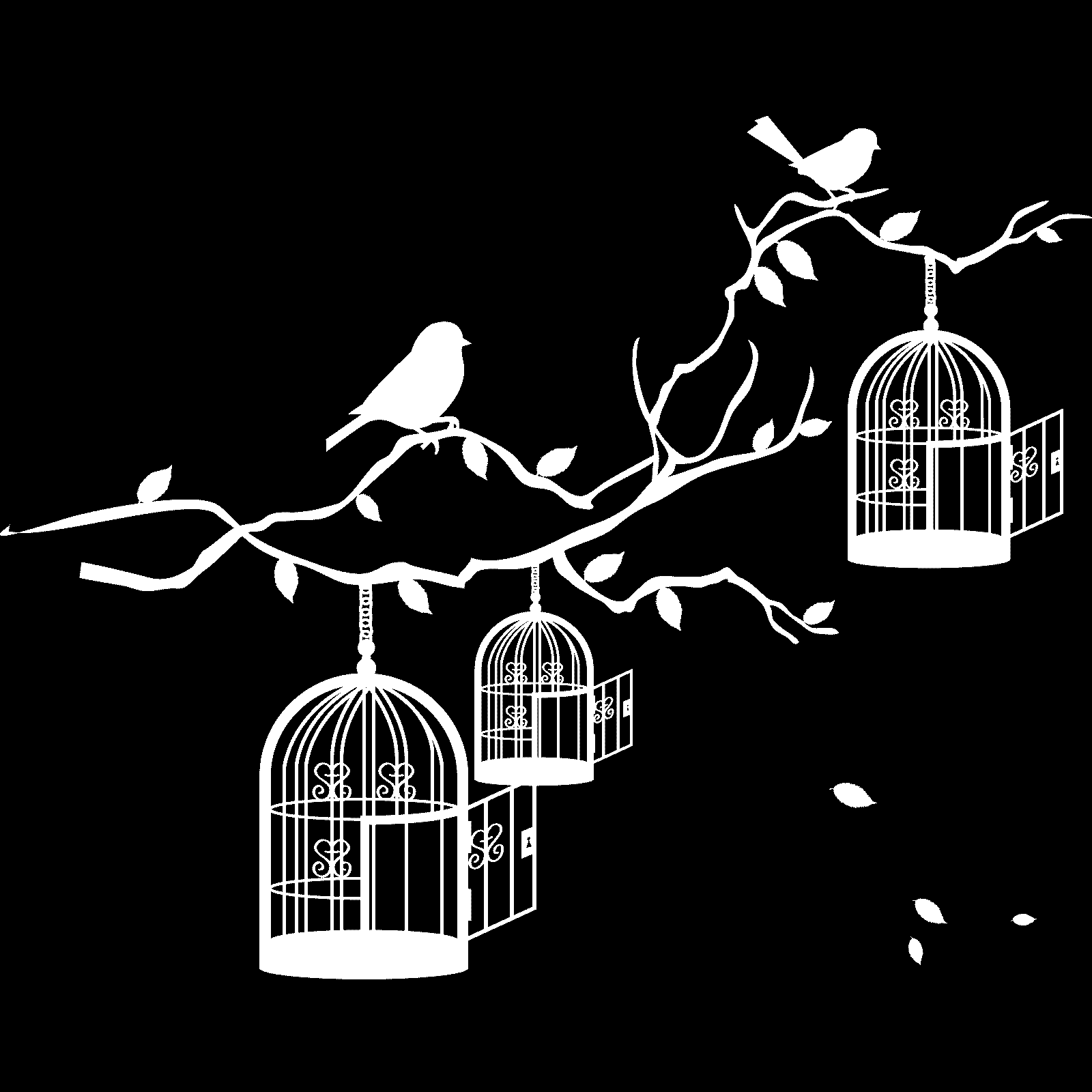 Jaulas para pájaros y pájaros en rama de árbol de colección pegatina de pared calcomanía vinilo de transferencia Reino Unido - Imagen 34 de 36